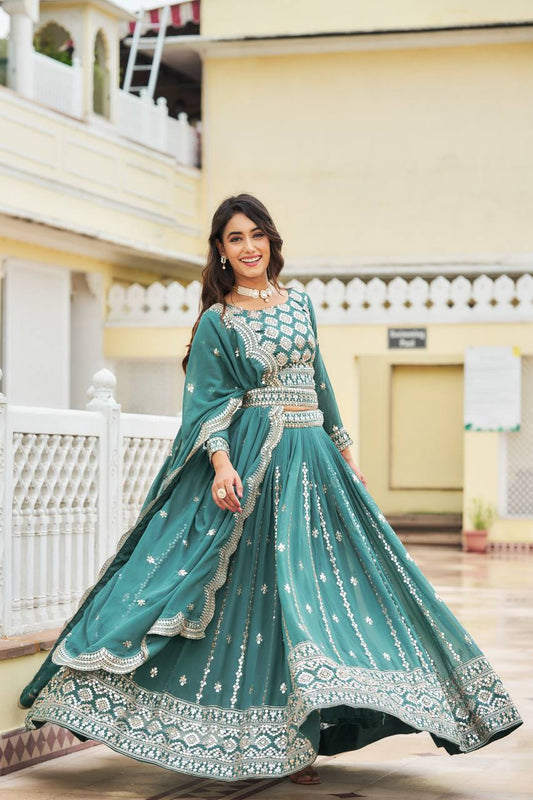 Teal Embroidered Lehenga Choli