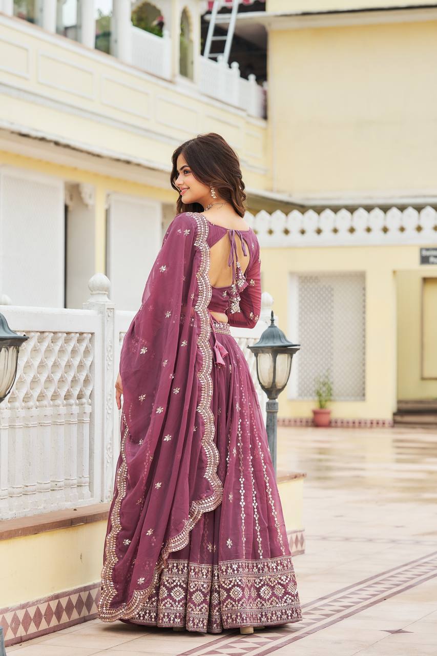 Mauve Embroidered Lehenga Choli