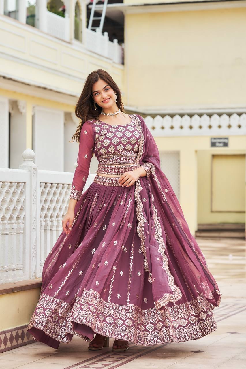 Mauve Embroidered Lehenga Choli