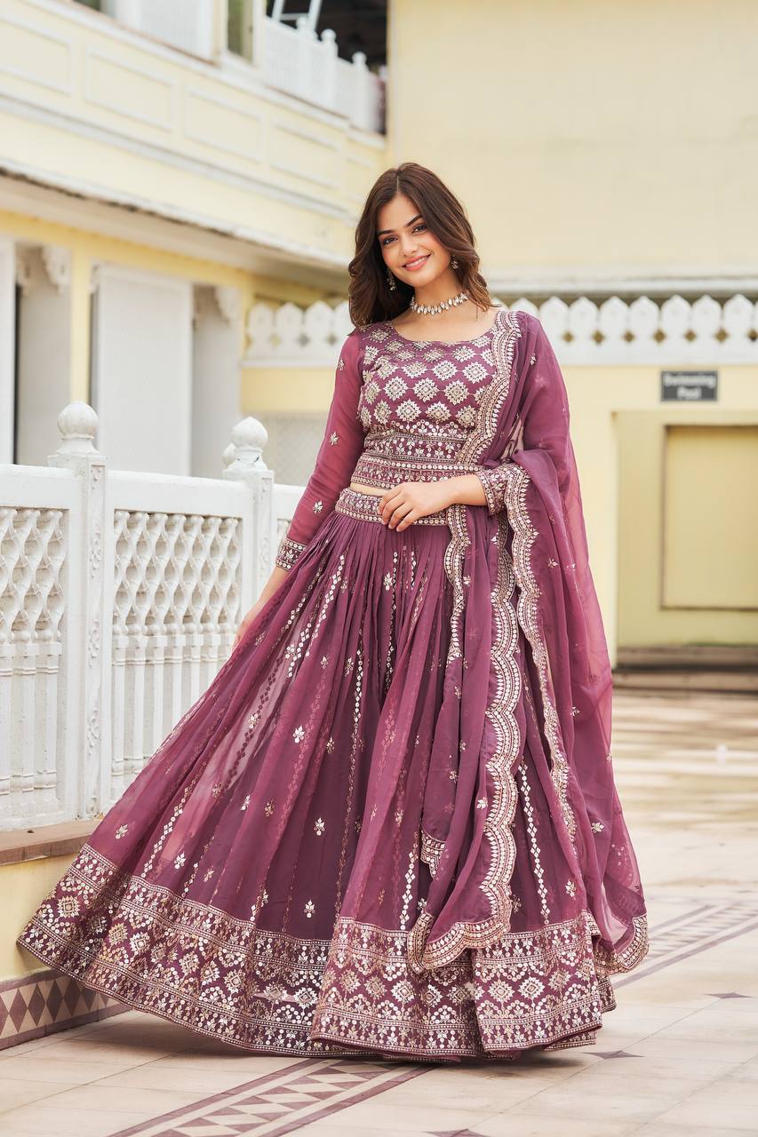 Mauve Embroidered Lehenga Choli