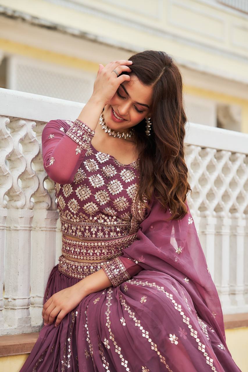 Mauve Embroidered Lehenga Choli