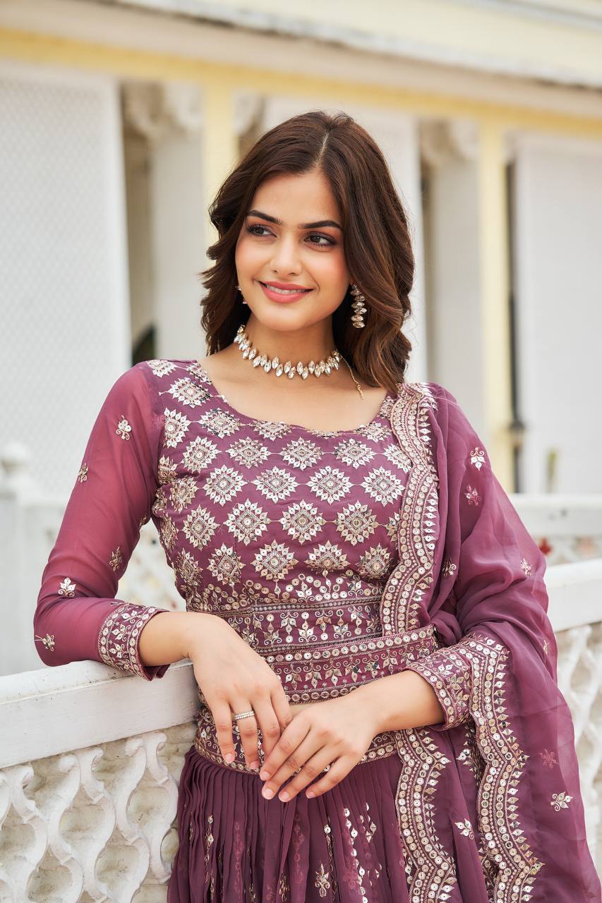 Mauve Embroidered Lehenga Choli