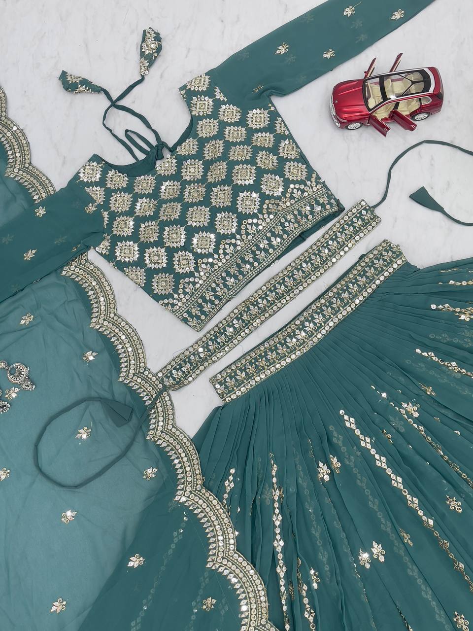 Teal Embroidered Lehenga Choli