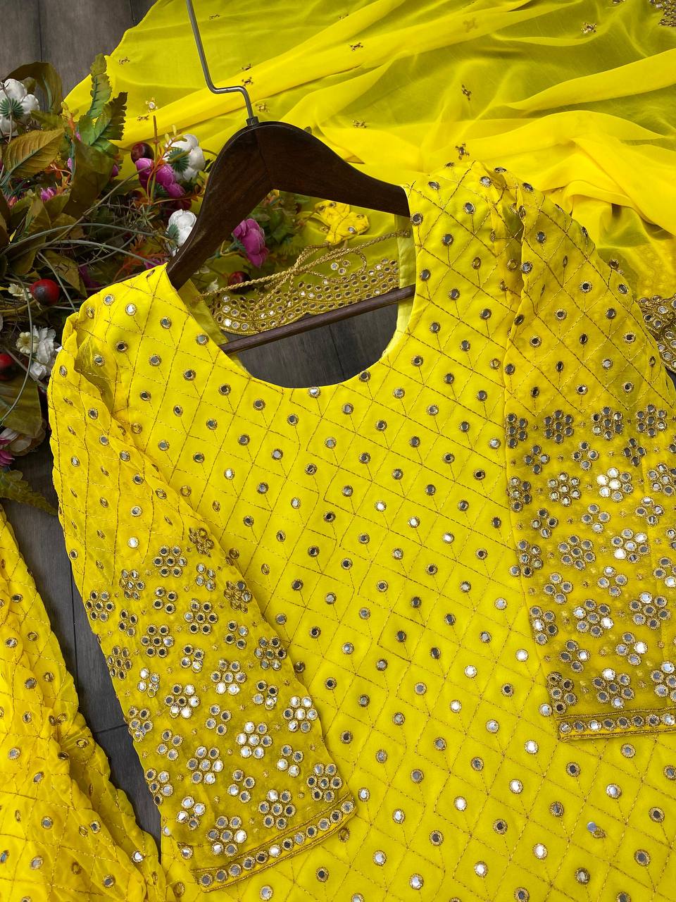 "Elegant Georgette 9mm Sequin Work Suit with Stitched Sharara & Embroidered Dupatta"