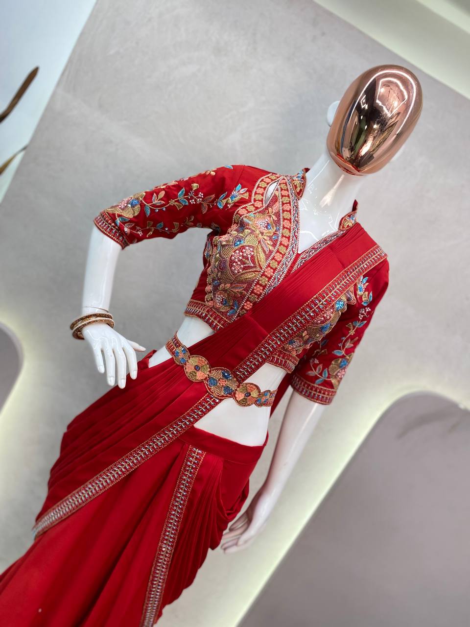 Elegant Party Wear Fiyona Silk Lehenga Saree with Heavy Embroidered Blouse & Designer Waist Belt