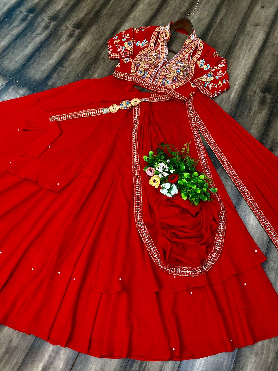 Elegant Party Wear Fiyona Silk Lehenga Saree with Heavy Embroidered Blouse & Designer Waist Belt