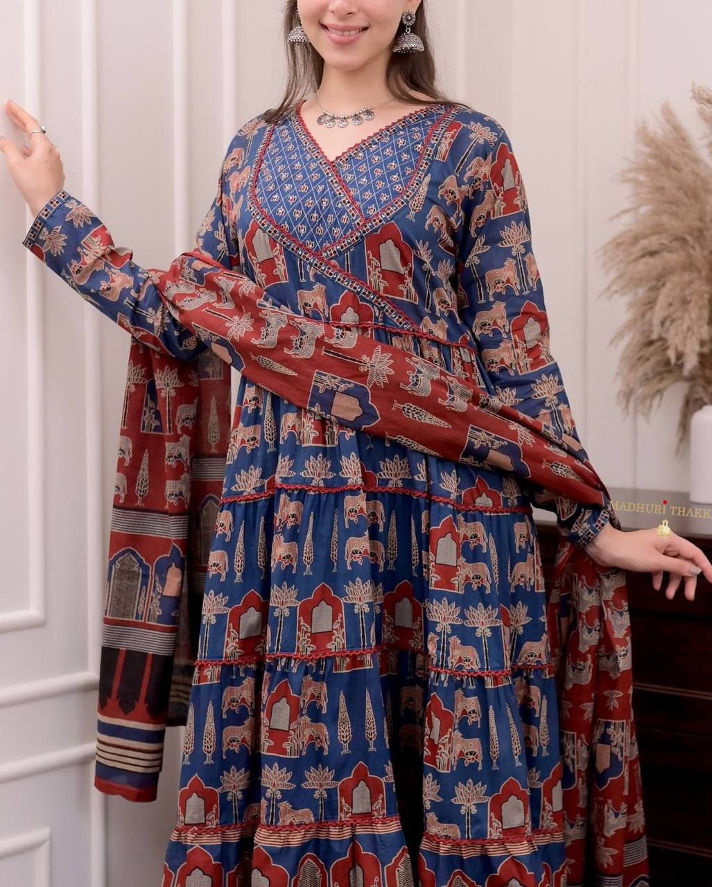 Luxurious Heavy Cotton Suit Set with Hand Embroidery, Zari Weaving & Block Printed Dupatta