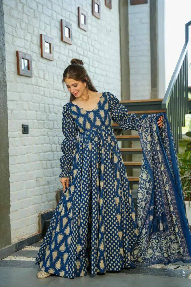 Elegant Heavy Anarkali Suit Set with Intricate Print and Matching Dupatta