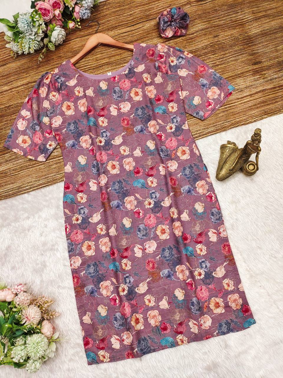 Elegant Floral Cotton Print Kurtis with Lining – Perfect for Any Occasion