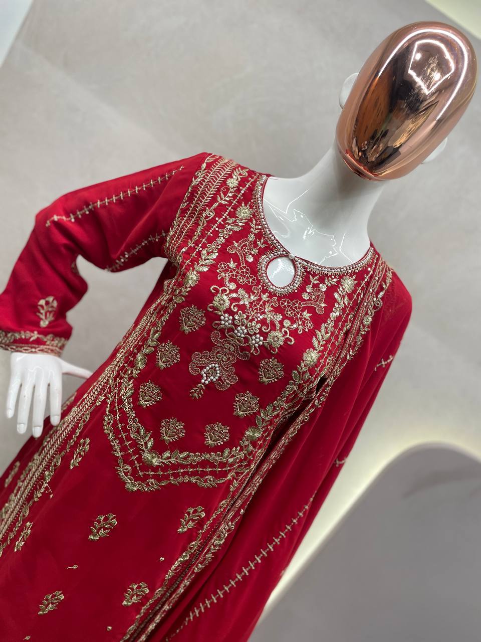 Designer Faux Georgette Suit with Sequins Embroidery – Top, Pant & Dupatta