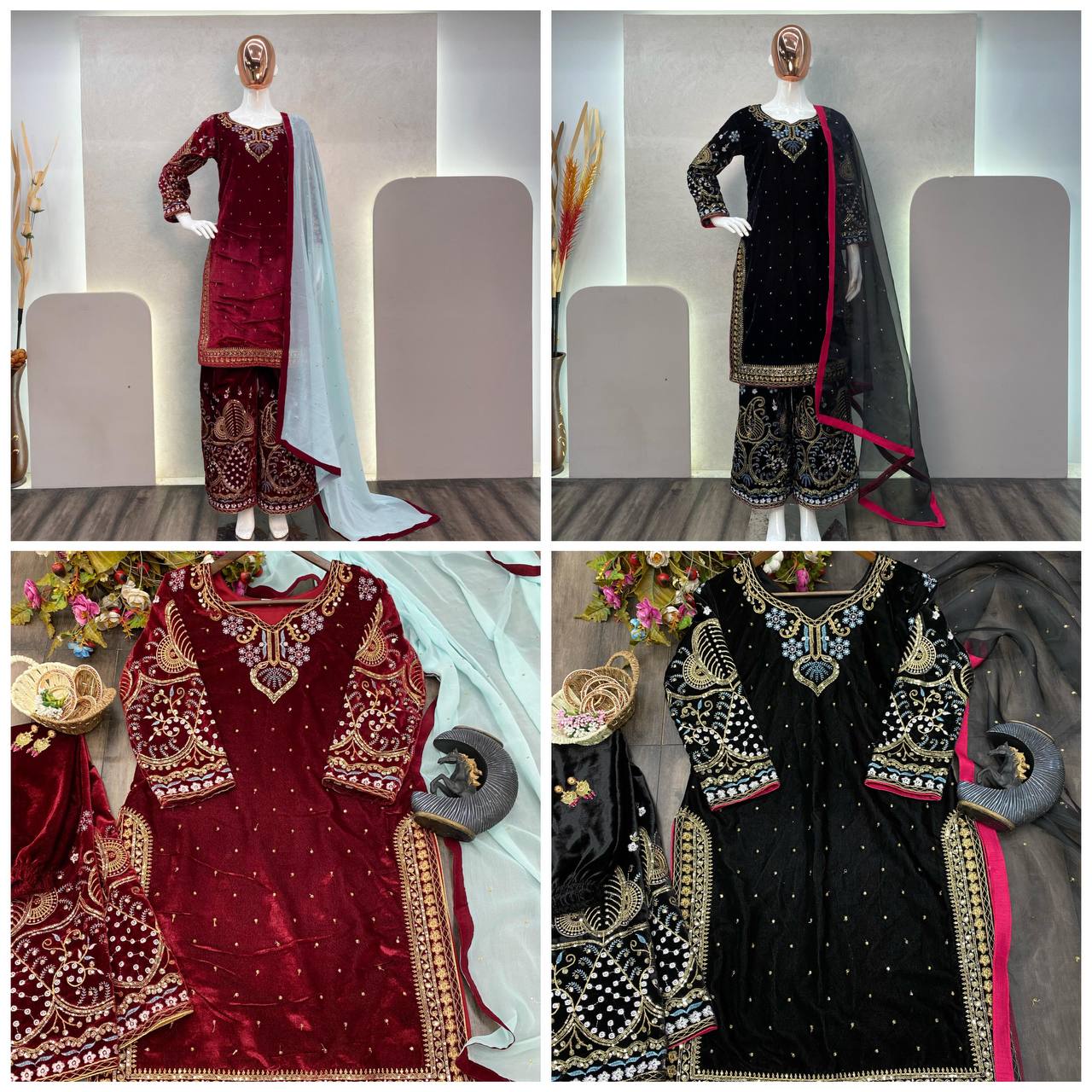 Luxurious Velvet Winter Suit with Cording Sequence Embroidery & Elegant Dupatta