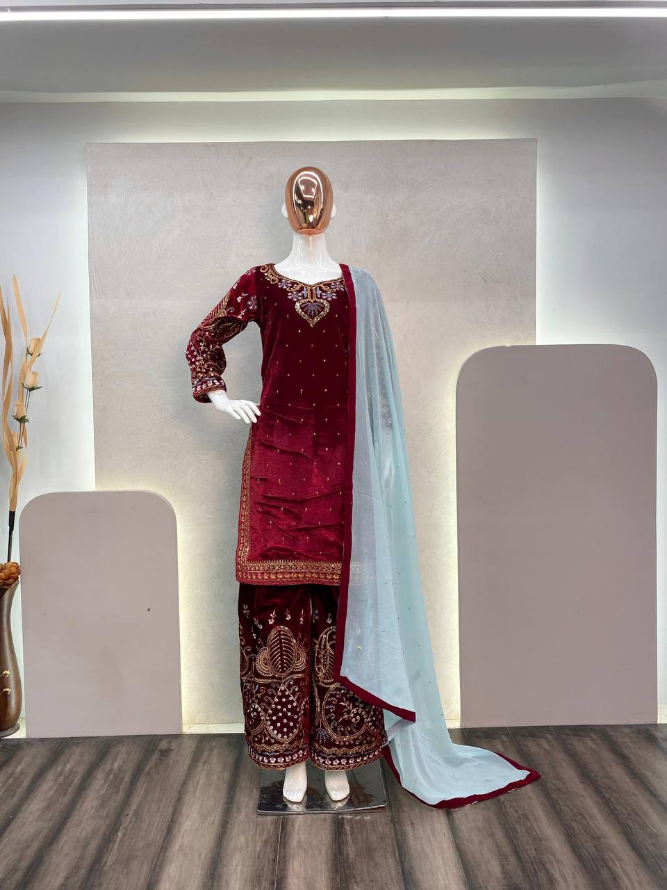 Luxurious Velvet Winter Suit with Cording Sequence Embroidery & Elegant Dupatta