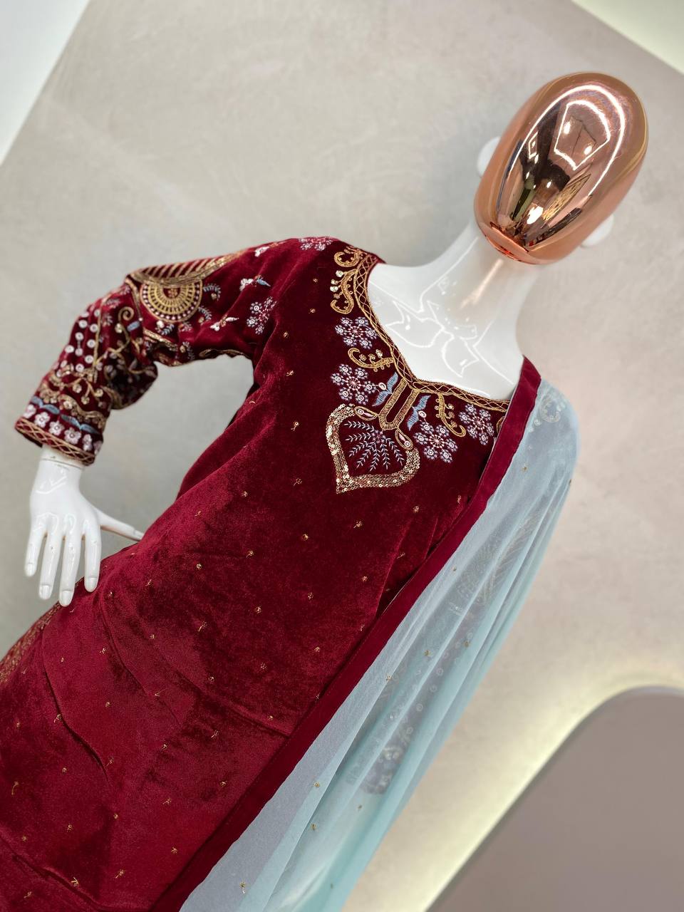 Luxurious Velvet Winter Suit with Cording Sequence Embroidery & Elegant Dupatta