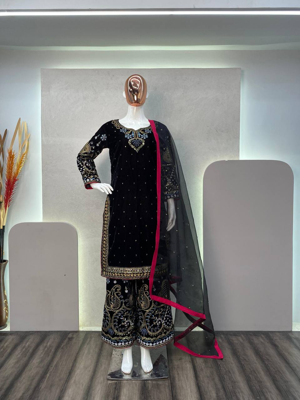 Luxurious Velvet Winter Suit with Cording Sequence Embroidery & Elegant Dupatta