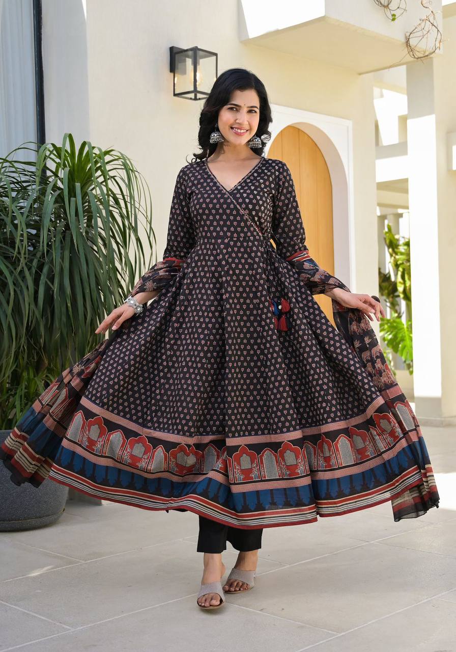 Elegant Heavy Flair Anarkali Suit with Intricate Embroidery & Lace Dupatta