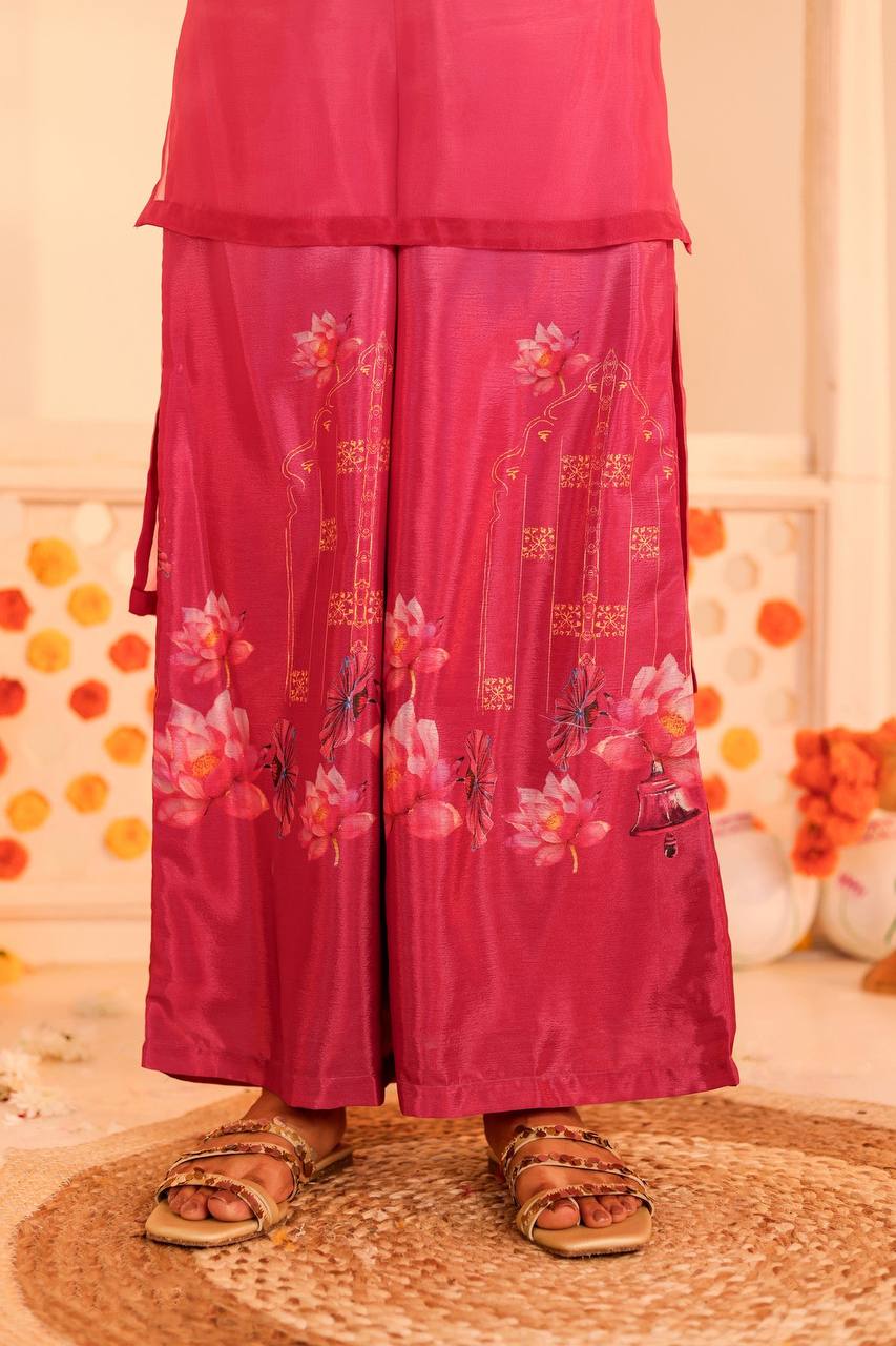 Elegant Pink Embroidered Kurti with Palazzo Set"