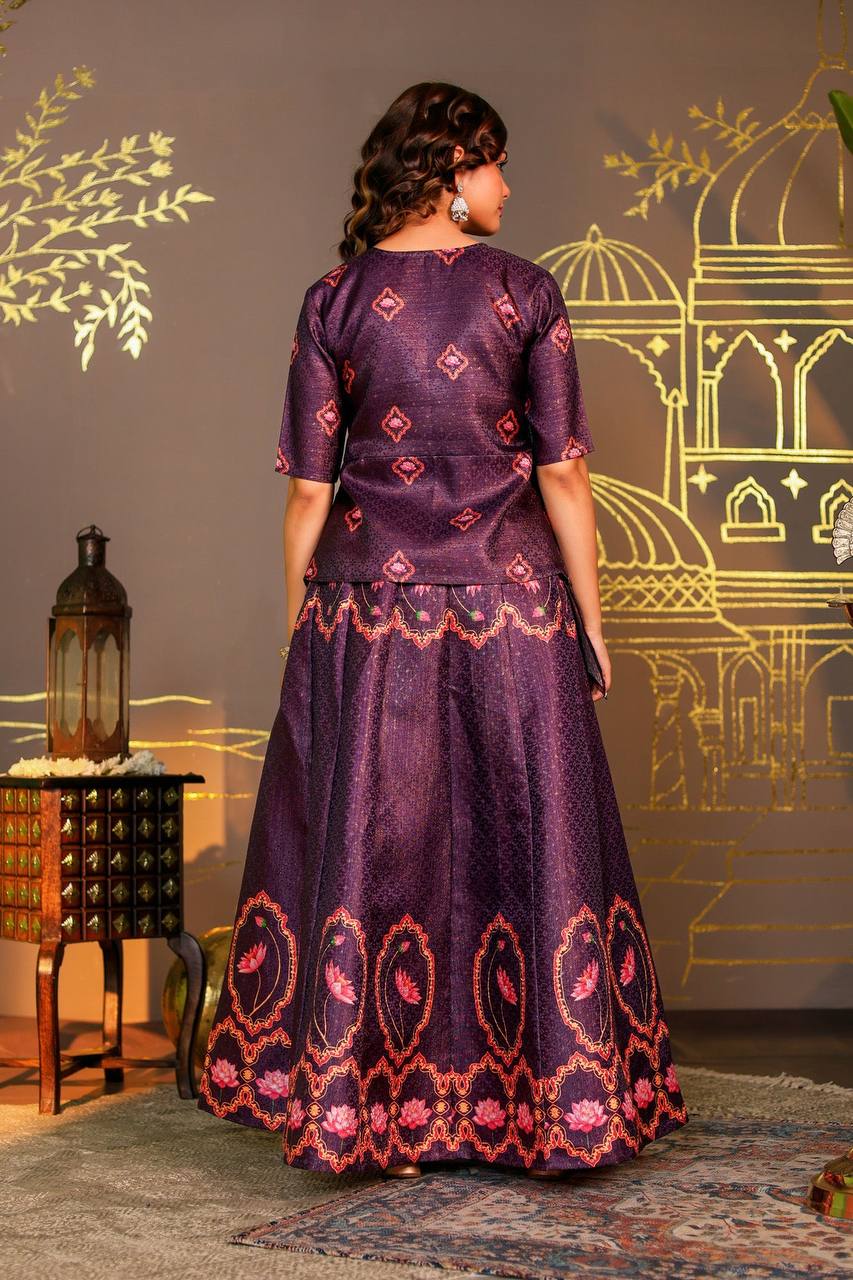 Regal Purple Kamal Skirt & Top Set with Handcrafted Detailing