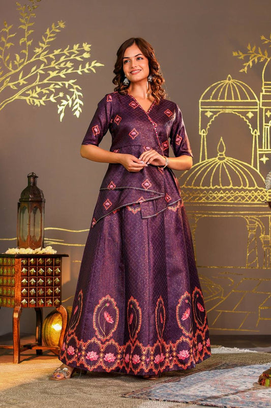 Regal Purple Kamal Skirt & Top Set with Handcrafted Detailing