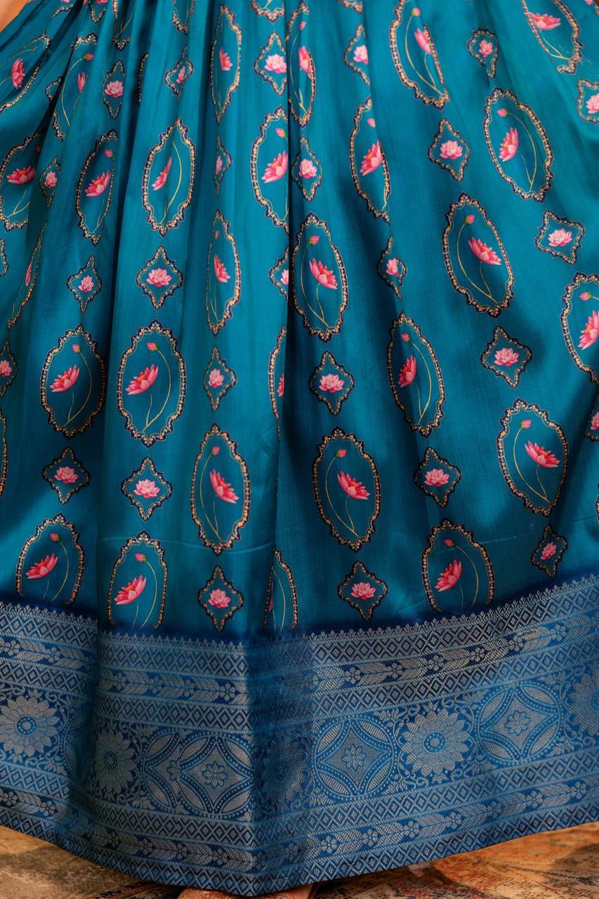 Dazzling Blue Brocade Lehenga Choli - Perfect for Festive Occasions