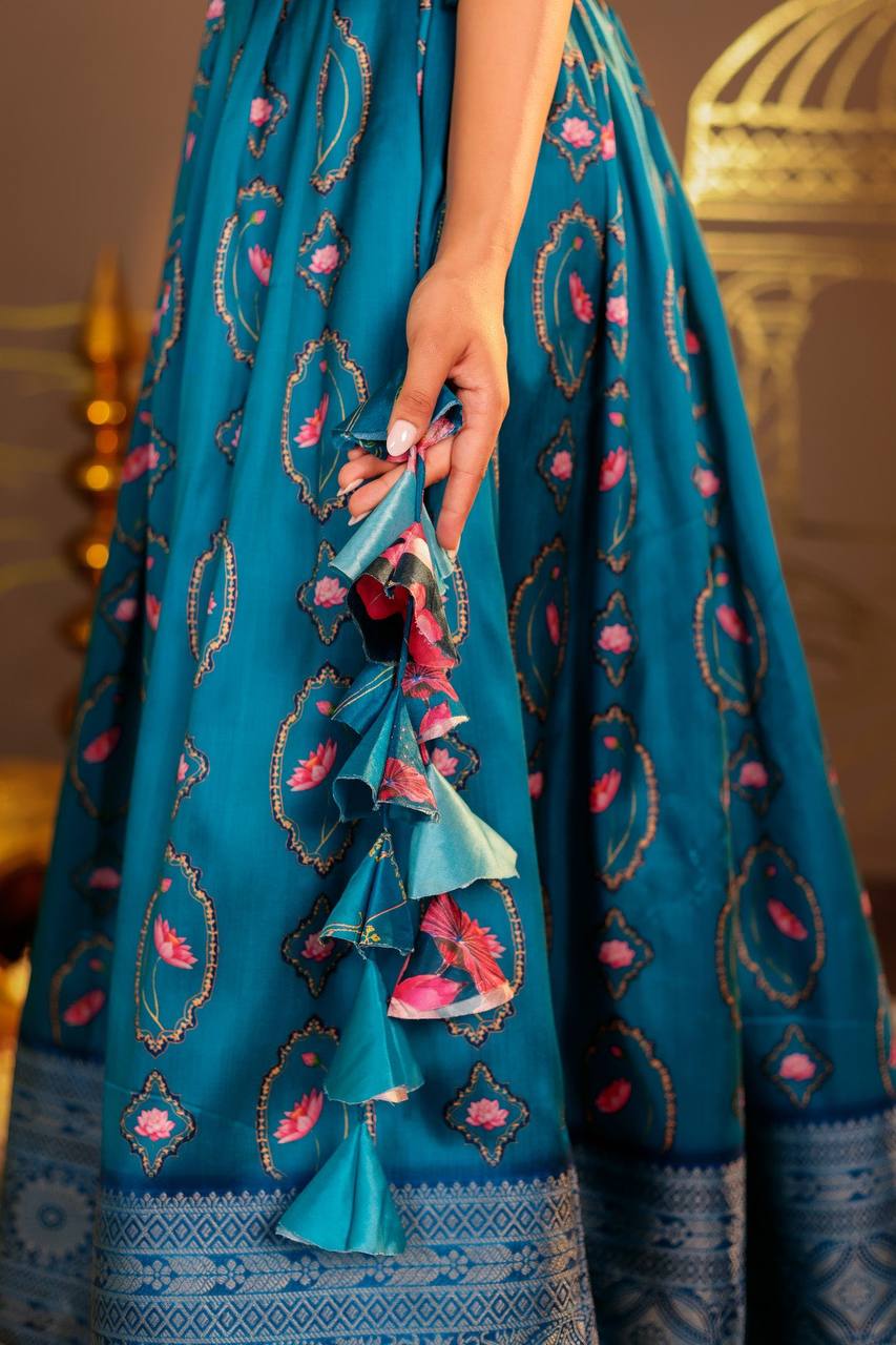 Dazzling Blue Brocade Lehenga Choli - Perfect for Festive Occasions