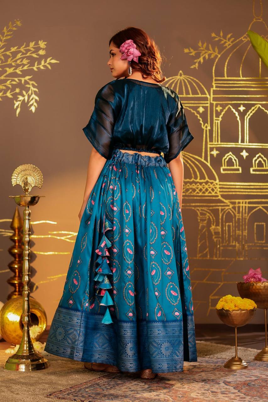 Dazzling Blue Brocade Lehenga Choli - Perfect for Festive Occasions