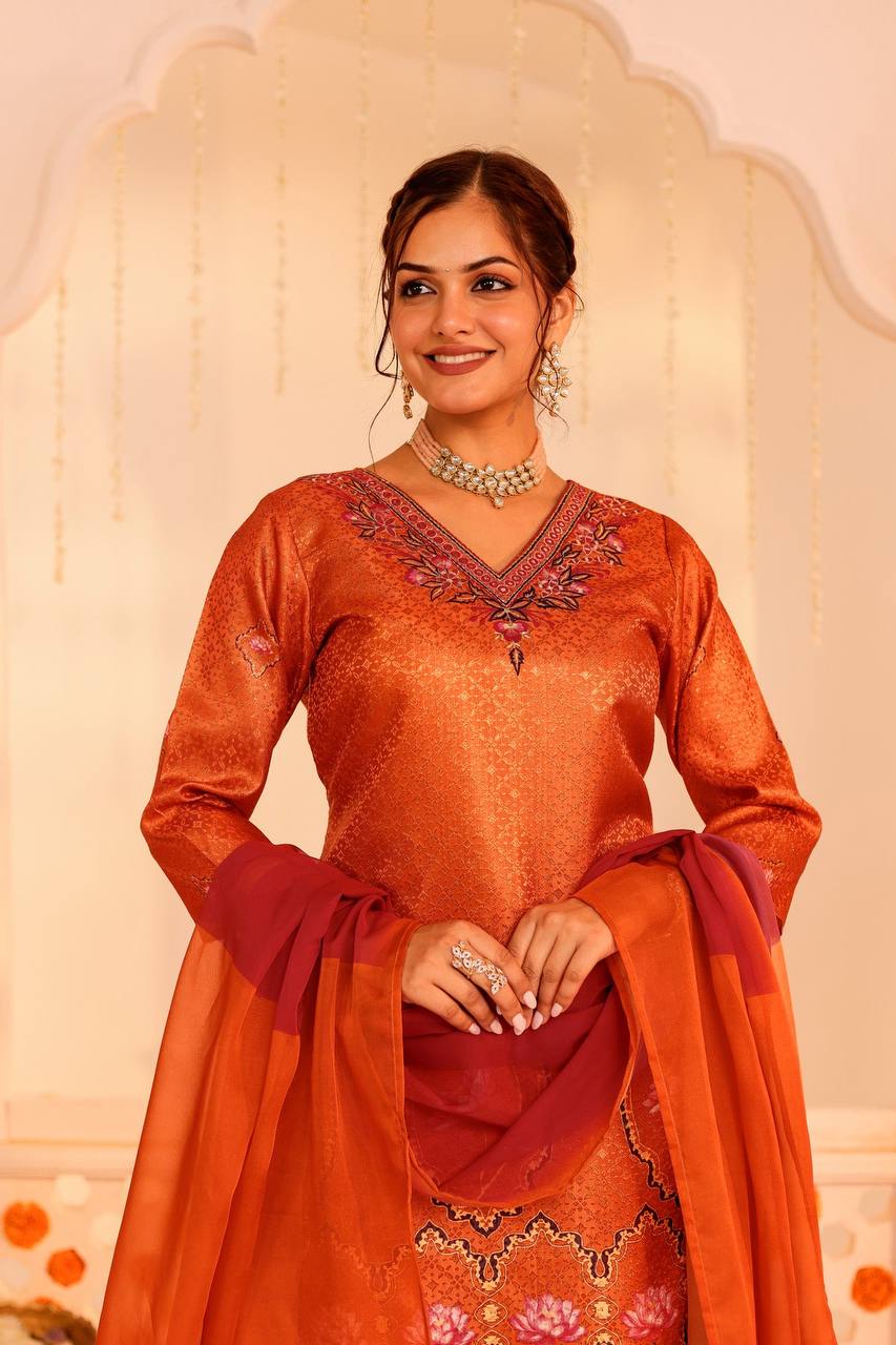 Dazzle in Orange: Festive Kurti & Sharara Set