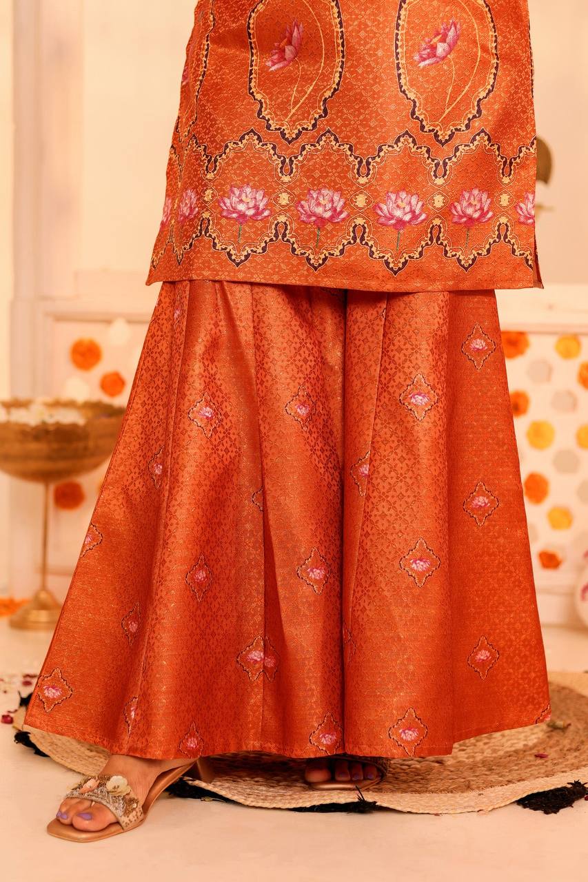 Dazzle in Orange: Festive Kurti & Sharara Set