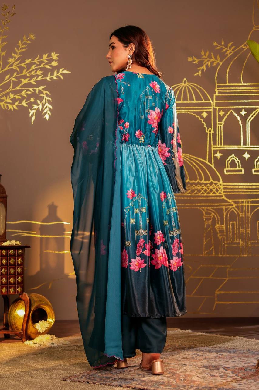 Exquisite Georgette Anarkali Gown with Sequins & Embroidered Dupatta