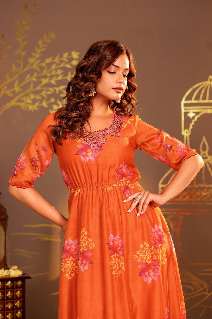 Handcrafted Orange Kamal Dress – A Celebration of Elegance