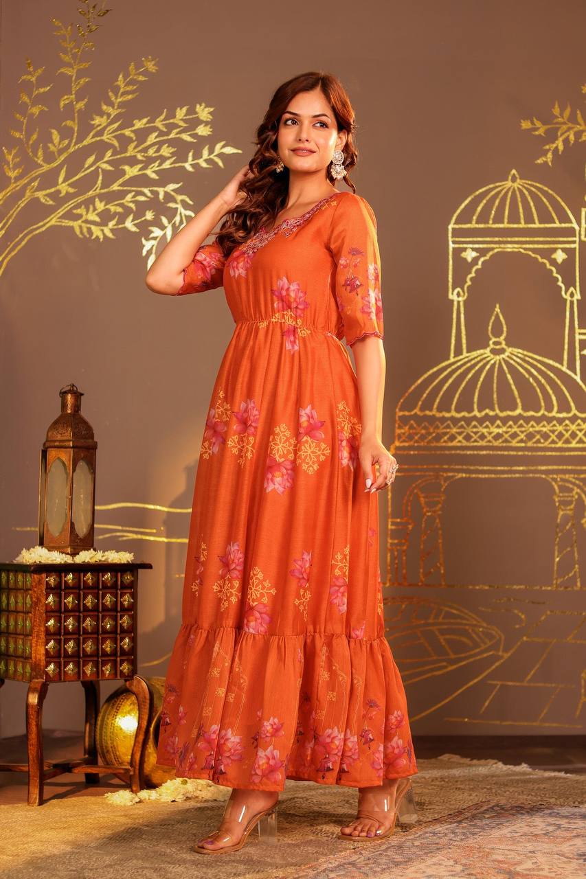 Handcrafted Orange Kamal Dress – A Celebration of Elegance