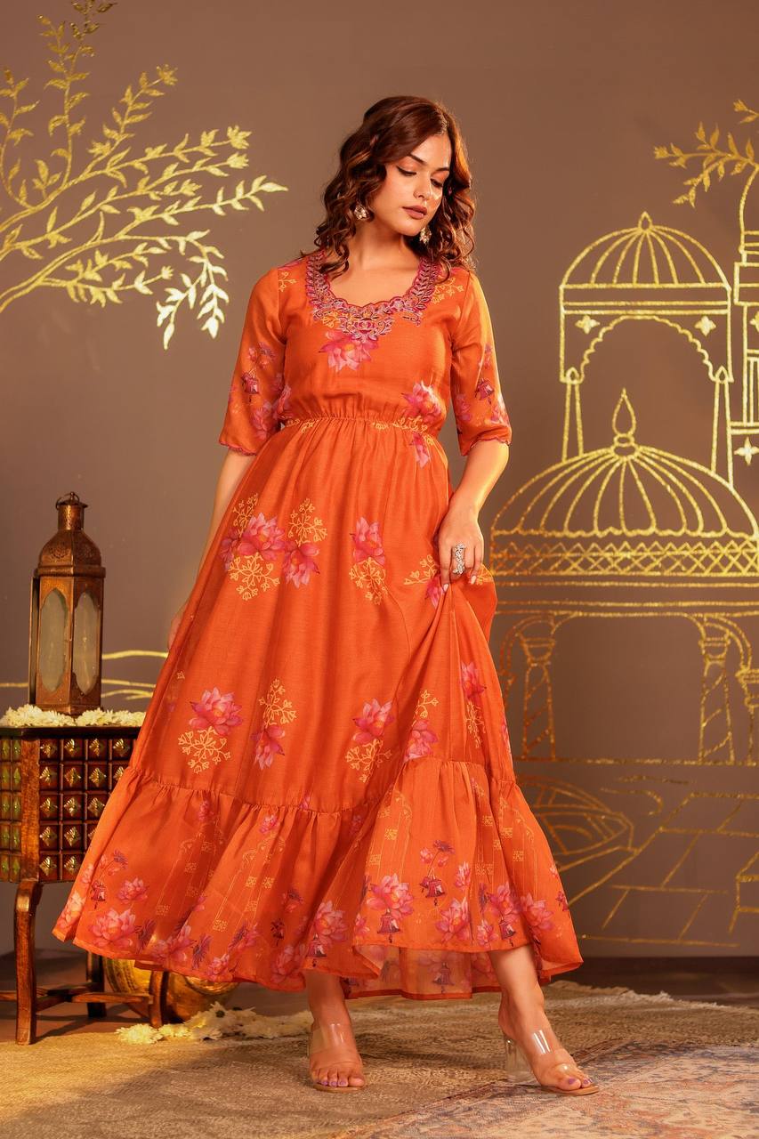 Handcrafted Orange Kamal Dress – A Celebration of Elegance