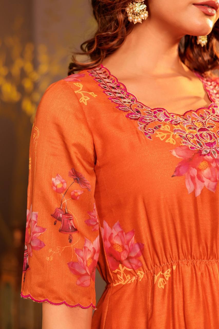 Handcrafted Orange Kamal Dress – A Celebration of Elegance