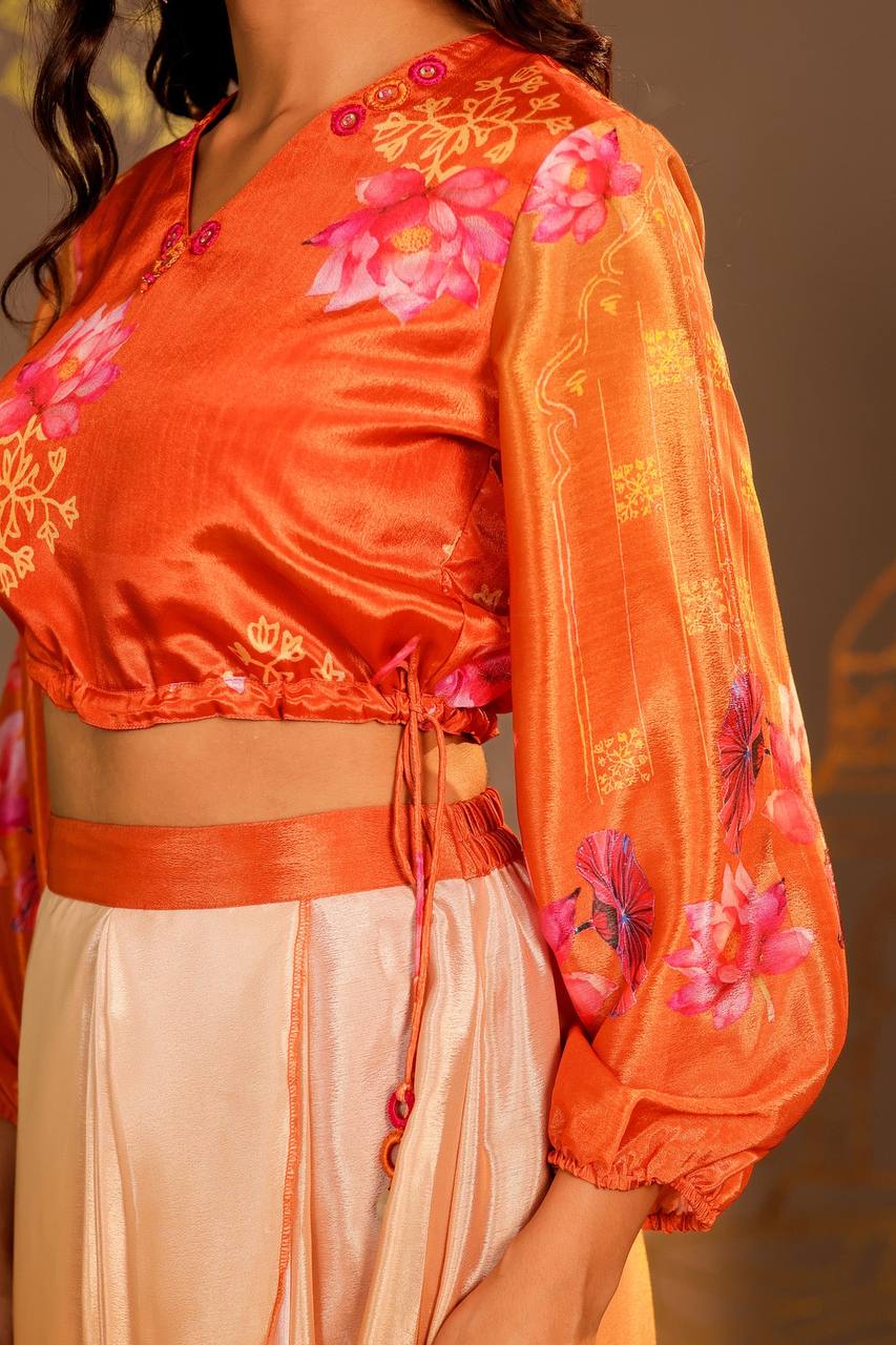 Sunkissed Elegance: Orange Ombre Skirt & Crop Top Set