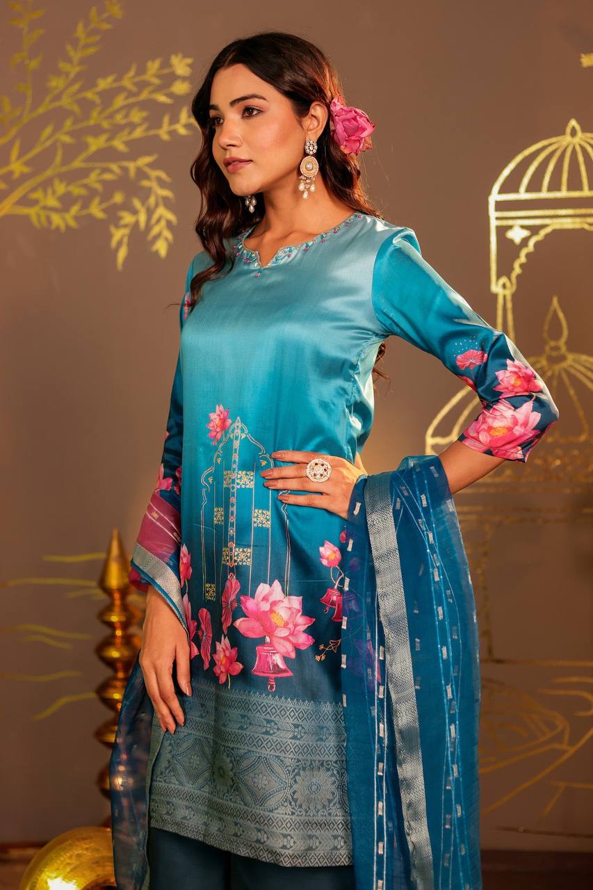 Timeless Elegance: Blue Ombre Kurta Set with Palazzo