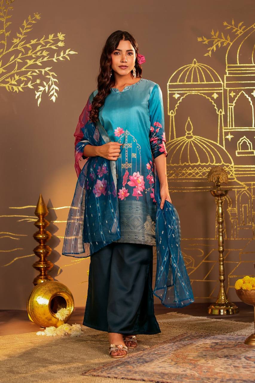 Timeless Elegance: Blue Ombre Kurta Set with Palazzo