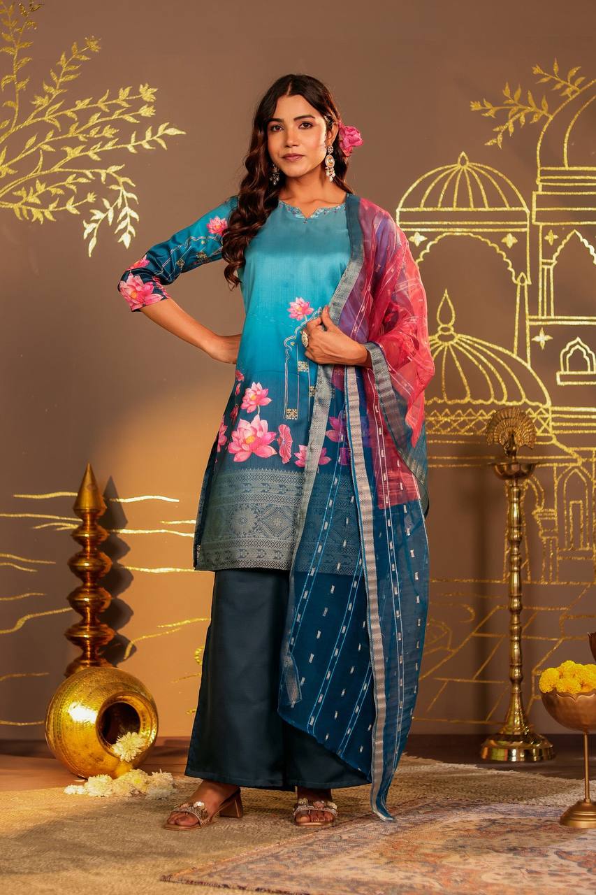 Timeless Elegance: Blue Ombre Kurta Set with Palazzo