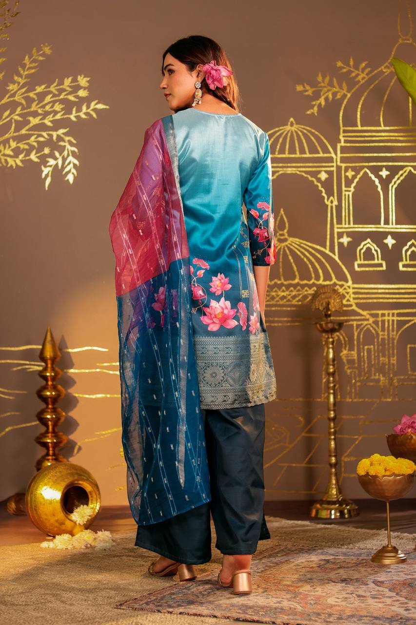 Timeless Elegance: Blue Ombre Kurta Set with Palazzo