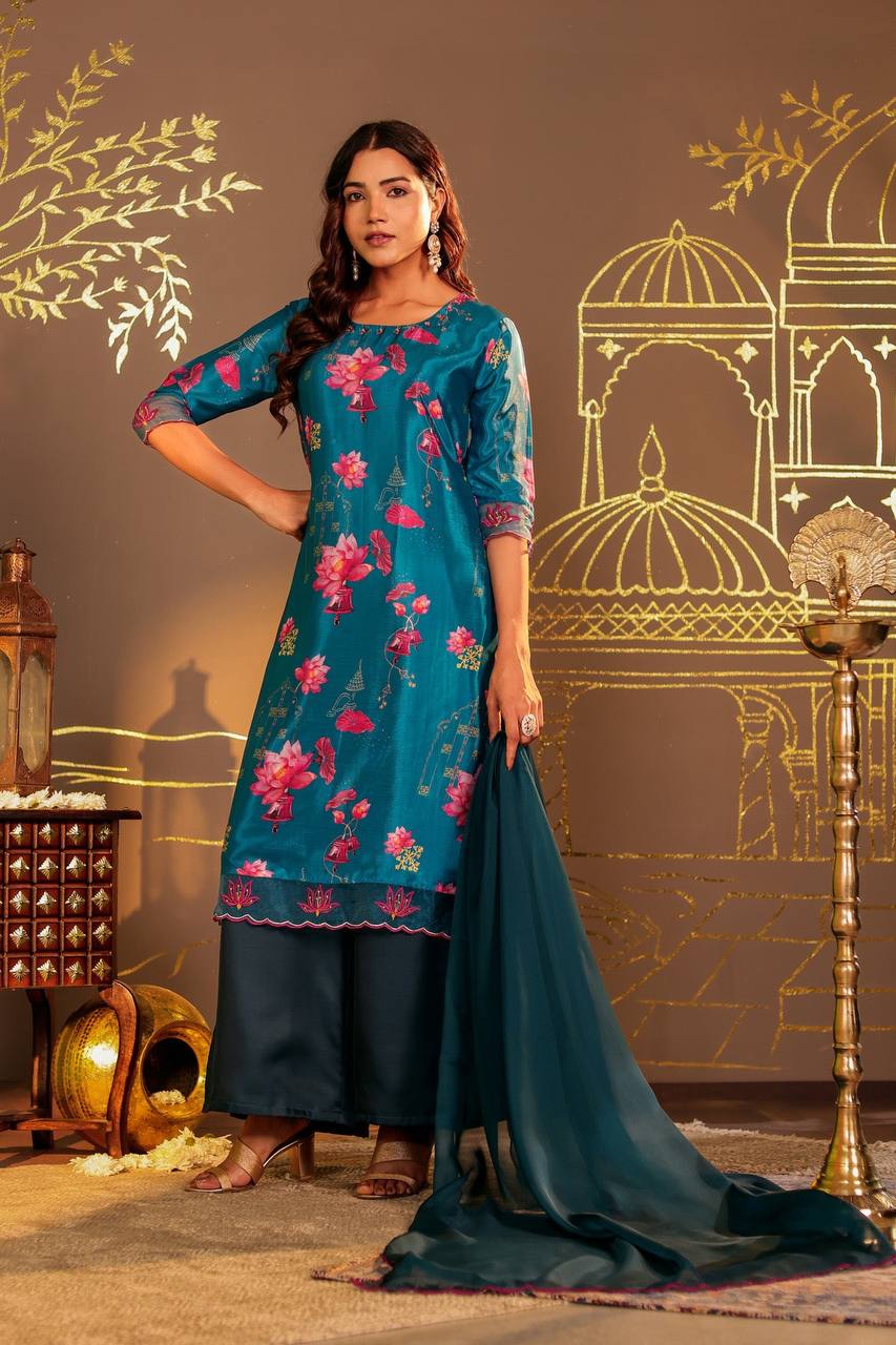 Timeless Elegance: Blue Ombre Kurta Set with Palazzo