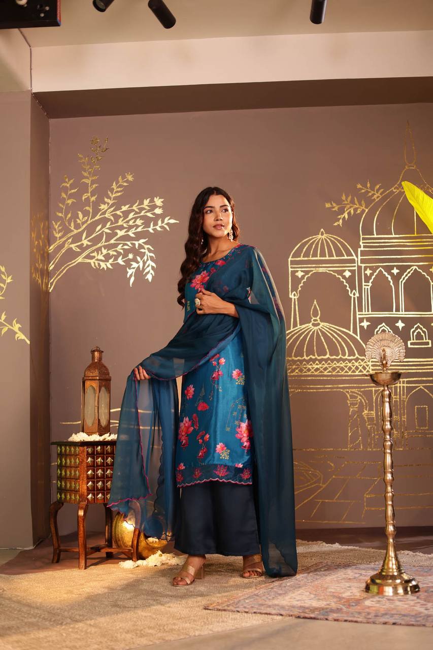 Timeless Elegance: Blue Ombre Kurta Set with Palazzo