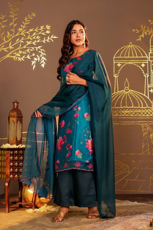 Timeless Elegance: Blue Ombre Kurta Set with Palazzo