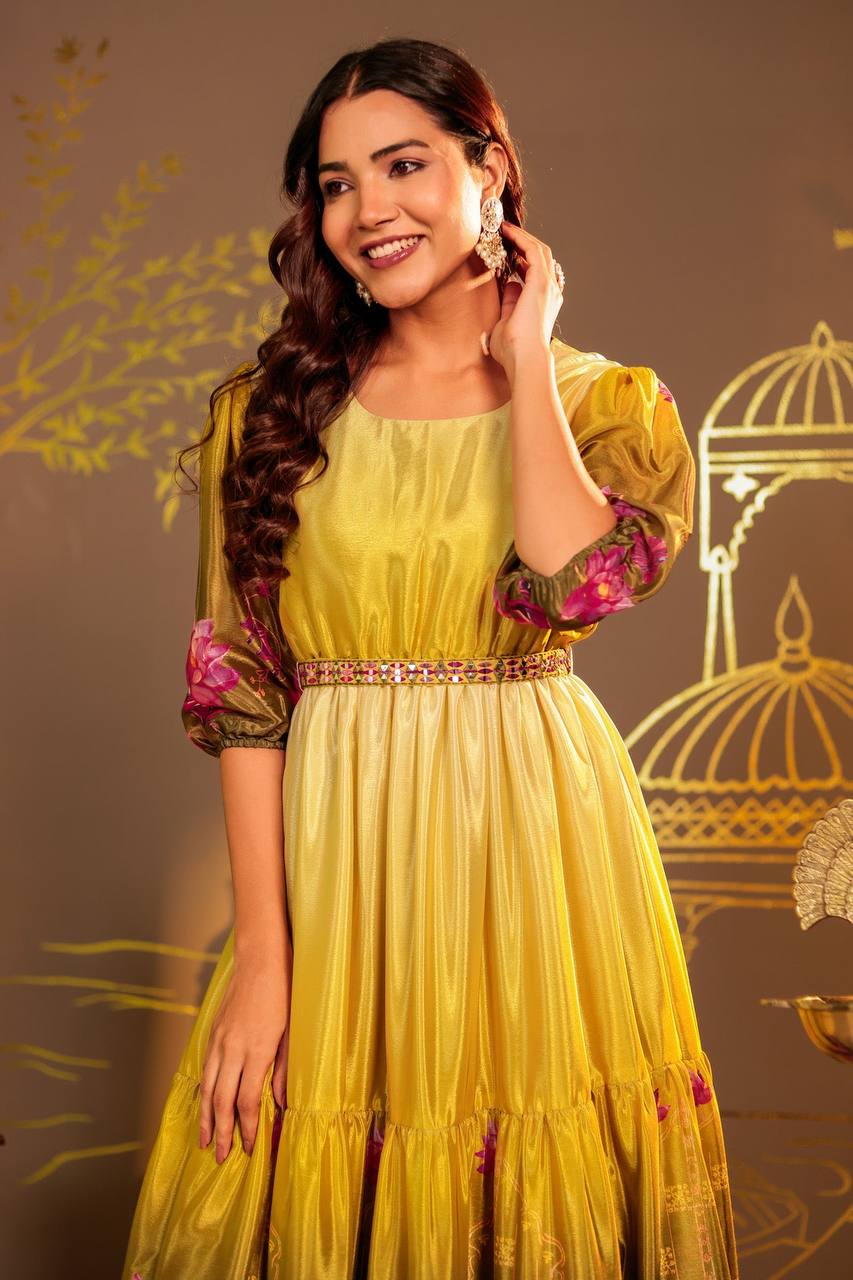 Radiant Yellow Ombre Floral Maxi Dress with Ruffled Hem