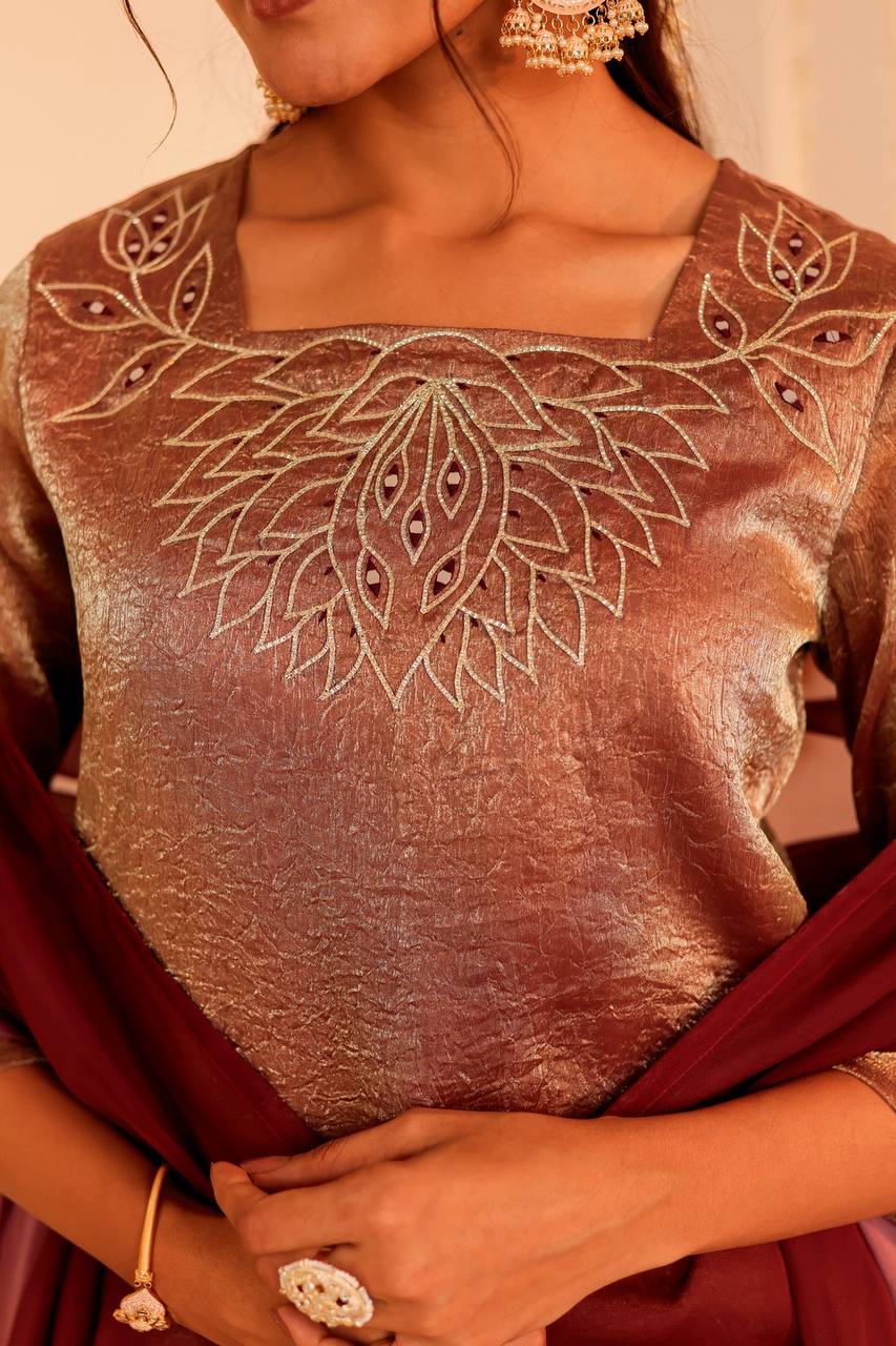 Rose Gold Utsav Kurta Set with Hand Embroidered Elegance