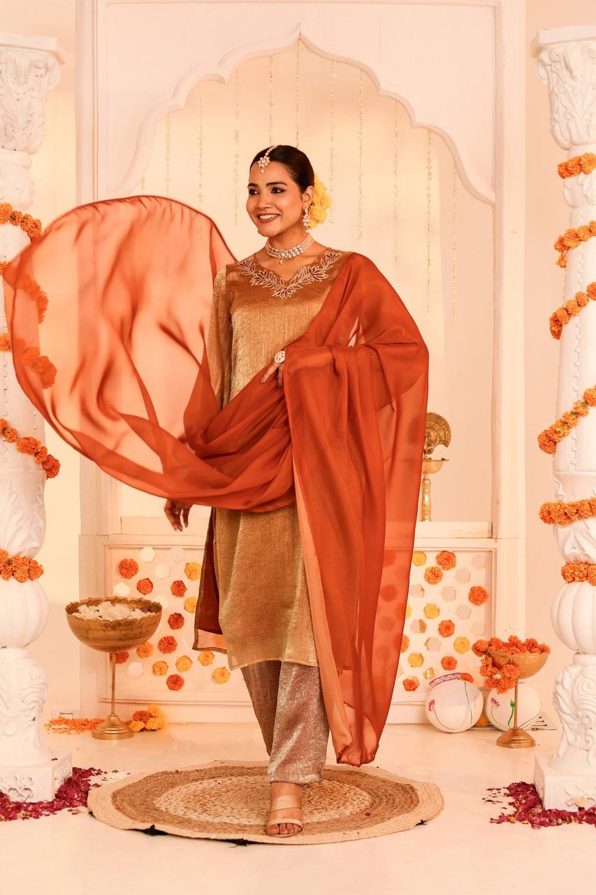 Radiant Rose Silver Ustav Kurta Set – Festive Elegance Redefined