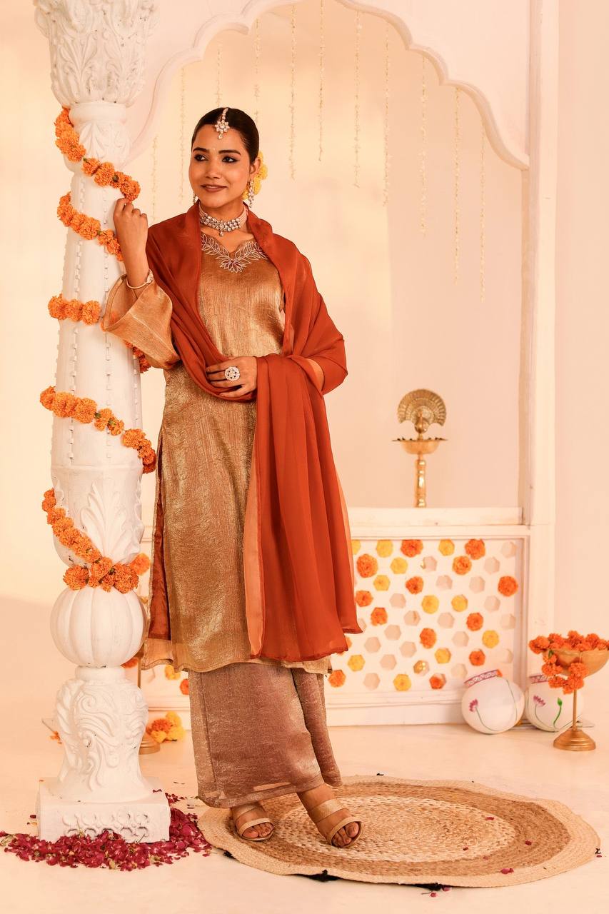 Radiant Rose Silver Ustav Kurta Set – Festive Elegance Redefined