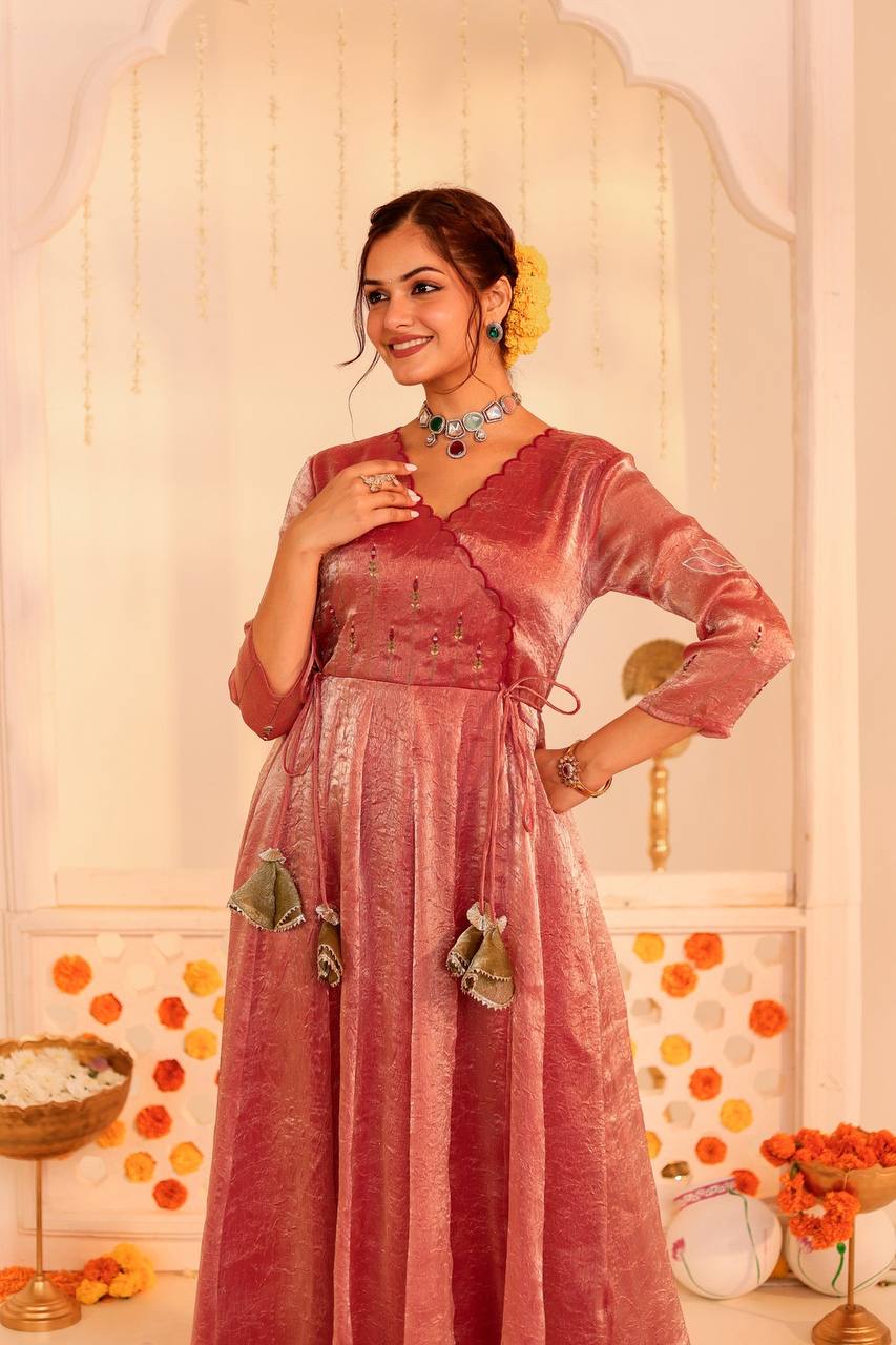 Elegant Red Peach Utsav Dress with Embroidery Charm