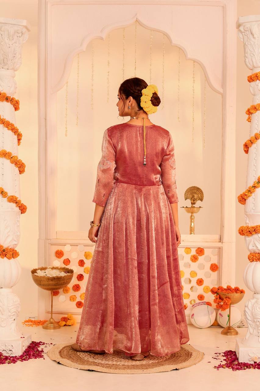 Elegant Red Peach Utsav Dress with Embroidery Charm