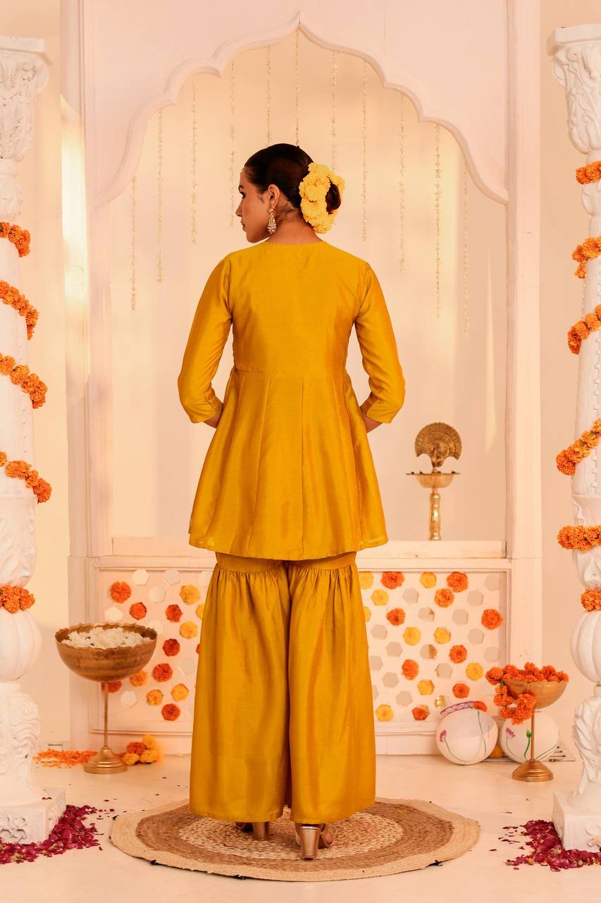 Radiant Mustard Yellow Kurti & Sharara Set – Festive Elegance