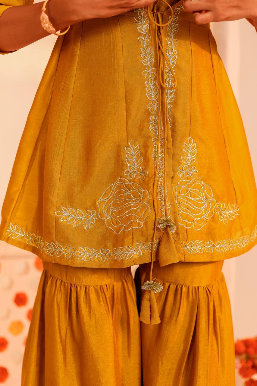 Radiant Mustard Yellow Kurti & Sharara Set – Festive Elegance