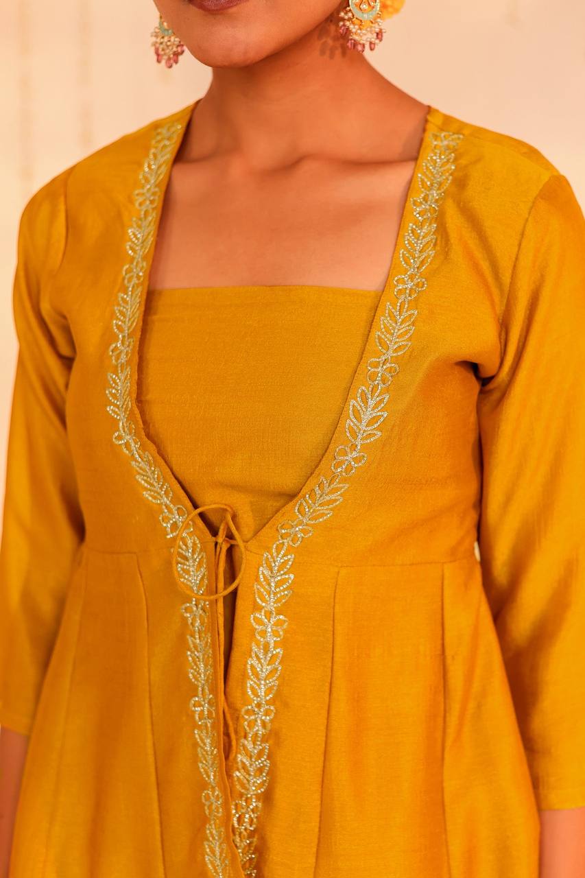 Radiant Mustard Yellow Kurti & Sharara Set – Festive Elegance