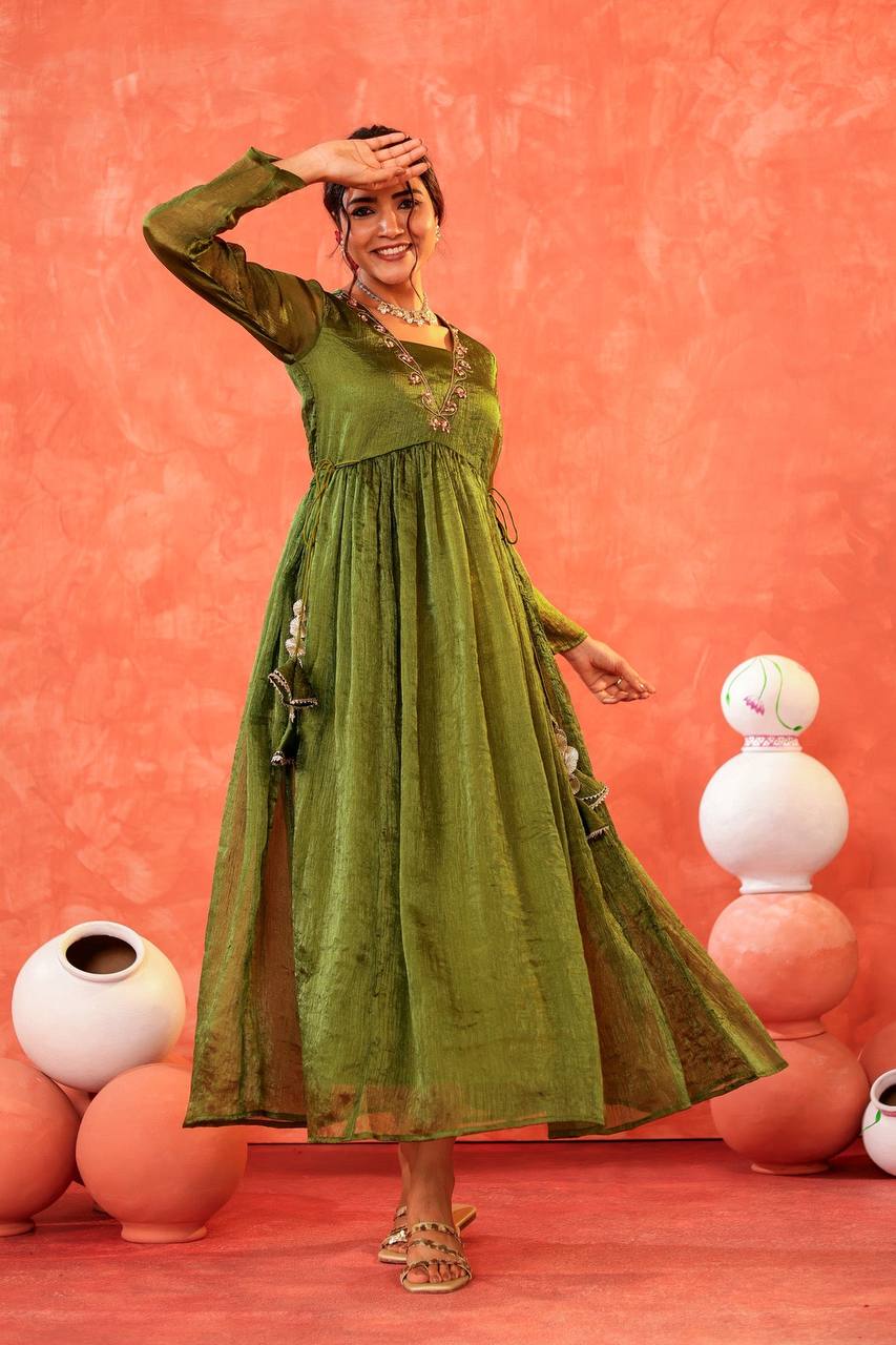 Radiant Olive Green Mehndi Utsav Dress with Embroidery Olive Green Embroidered Anarkali – Mehndi Elegance Redefined